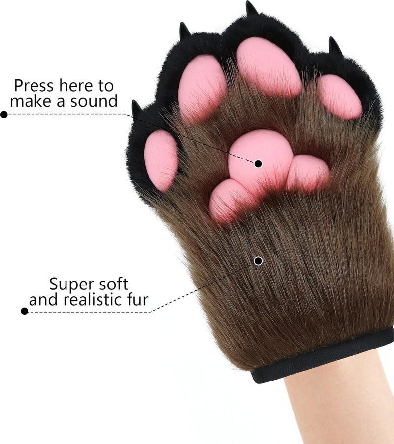 BNLIDES Cosplay Fursuit Paw Gloves Furry Claw Gloves Built-in Whistle Decompression Toys Costume Party Accessories for Adult - Image 3